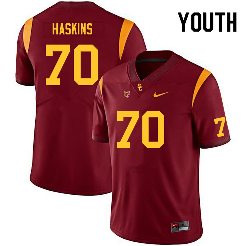 Youth #70 Bobby Haskins USC Trojans College Football Jerseys Sale-Cardinal